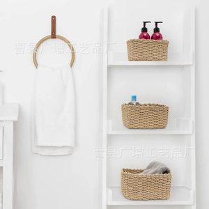Handmade Woven Paper Rope Storage <b>Baskets</b> Rectangle Shape For Desktop Coffee <b>Table</b> Snack Cosmetic Organizing - Product Image 3