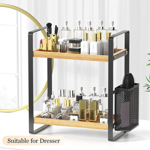 Wooden <b>Kitchen</b> Countertop Storage <b>Rack</b> Double Layer Spice Organizer With Utensil Holder For Bathroom Or <b>Kitchen</b> Use - Product Image 2