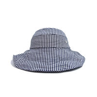 Koreaanse stijl retro marineblauwe geruite emmerhoed met opgerolde rand Zomerhoed met dunne rand, ademend, zonwerend Panamahoed
