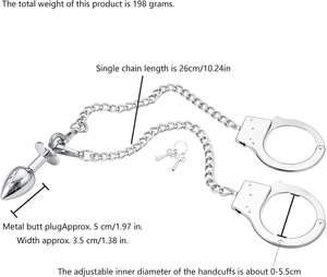 BDSM - Plug anal avec menottes métalliques verrouillables - Ensemble de restraints en acier inoxydable pour poignets - Jouets sexuels pour adultes - Jeux sexy pour femmes et couples - Product Image 4