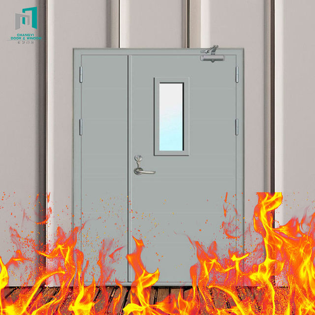 CHANGYI Commercial Wood Door 20-90 Minutes American USA Tested Metal Frame Steel Wood Fire Rated Door with Glass