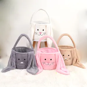 Vente en gros de paniers de Pâques à oreilles de lapin de grande taille beaux sacs-cadeaux sac fourre-tout en peluche personnalisé lapin garçon filles