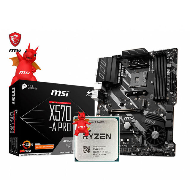 New Release for Ryzen 5 5600X + for MSI X570 PRO Motherboard Gaming Desktop Kit AMD Processor Integrated Graphics Card Doubl