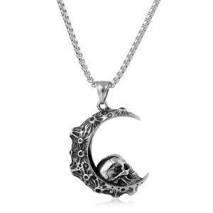 Yunnique – collier avec pendentif crâne de lune en acier inoxydable pour hommes, bijoux à la mode, chaîne de 60cm, couleur argent - Product Image 1