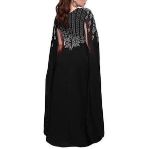 เดรสยาวผ้าชีฟองประดับคริสตัลแบบซีทรู คอวี แขนยาว สไตล์ตะวันออกกลาง รุ่นใหม่ล่าสุดสำหรับผู้หญิง - Product Image 3