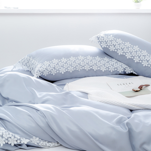 Juego de Ropa de Cama Nórdico Simple de Color Sólido con Borde de Encaje, Modal 100% Poliéster, Juego de Funda Nórdica de Lujo de Tres Piezas para Todas las Temporadas - Product Image 3