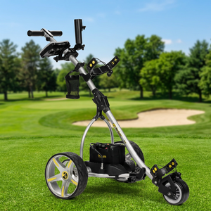 Chariot de golf électrique Bat Caddy X3R en alliage d'aluminium argenté avec sac à outils, porte-gobelet, batterie au lithium et télécommande - Product Image 2