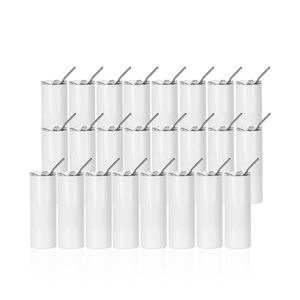 Sublimation Blanks Skinny Tumbler, Gobelet droit en acier inoxydable blanc de 20 oz, avec couvercle et paille, blanc vierge - Product Image 2