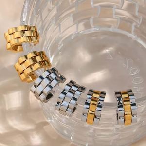 Boho Chic Jewelry Watchband Boucles d'oreilles épaisses pour femmes Boucles d'oreilles en acier inoxydable Bijoux plaqués or - Product Image 1