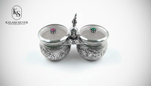 Recipiente de tuercas decorativas de plata 925 con detalles en piedras preciosas-Elegante tamaño de 3 pulgadas, 319 GM-Perfecto para regalar y decorar el hogar - Product Image 3