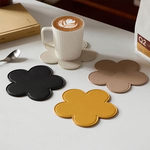 Flower Shaped Leather Coaster Double Sides Insulated Cup Mat Coffee Tea Non-Slip <b>Table</b> <b>Protector</b> for Home Office - Product Image 3