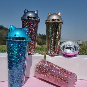 Tasse à paille à couvercle en plastique électrolytique double couche de style coréen créatif tasse à eau à paillettes pour les fêtes de randonnée hommes femmes étudiants - Product Image 4