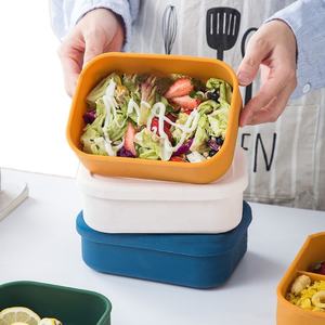 Dropshipping Rectángulo de grado alimenticio Silicona Niños Snack Fruit Containers Microondas Seguridad Bento Lunch <span class=keywords><strong>Box</strong></span> con tapa de silicona - Product Image 1