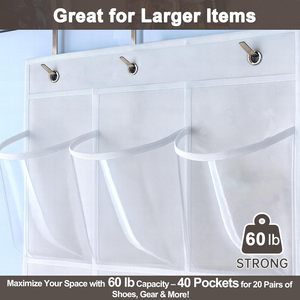 Over The Door <b>Shoe</b> Organizer 40 Pockets Clear PVC Waterproof Hanging Storage For Closet Bathroom White Rectangular <b>Hook</b> Type - Product Image 6