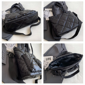 Large Capacity Quilted Puffer <b>Tote</b> Shoulder Bags Waterproof Women's Pearl <b>Nylon</b> Zipper Autumn Handheld Shopping Bag - Product Image 2