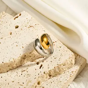 Anillo de cadena ajustable de productos básicos más nuevos de moda Anillo de piedra natural chapado en oro de 18K Colgante de gota de acero inoxidable abierto