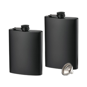 Flacon à liqueur carré personnalisé en acier inoxydable de 8 oz avec entonnoir, noir élégant, pour whisky et vin, idéal pour les fêtes, avec votre logo - Product Image 1