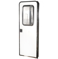 Porte de camping-car moderne en alliage d'aluminium blanc avec poubelle et moustiquaire pour caravane, camping-car, remorque en forme de larme