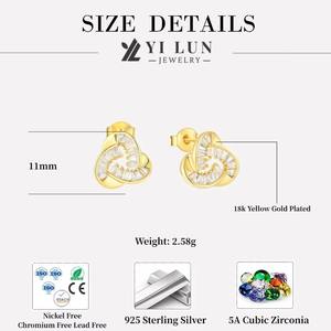 Pendientes de tuerca finos de diseño único de Plata de Ley 925 para mujer, pendientes de tuerca de Zirconia cúbica chapados en oro de 18 quilates - Product Image 6