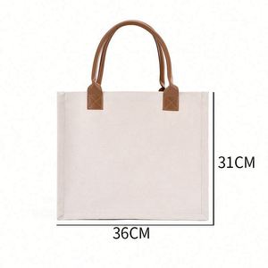 Bolsa de Lona Cuadrada de Alta Calidad para Mujer, con Logotipo Personalizado, Bolsa de Compras de Lona de Algodón Laminada con Asa de PU - Product Image 2
