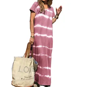 Plus Size Tie Dye Printed Muslim Ladies Long Dressing Maxi Abaya Women Beachwear Kaftan Dress Summer