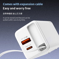 Câble rétractable double port Type-C GAN Chargeur mural à charge rapide 65W PD Block USB C Low quantité minimale de commande pour Samsung pour Xiaomi Laptop