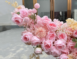 Arco di nozze fiore di nuovo design a forma di luna di alta simulazione rosa rosa seta artificiale per matrimonio sfondo decorazione - Product Image 6