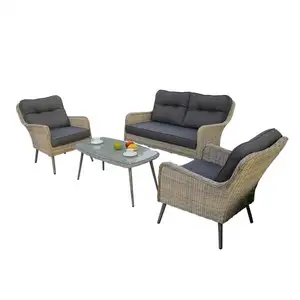 Mobiliário pátio externo pe rattan cadeiras com almofada e pátio mesa de luxo jardim