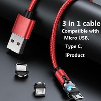 Chargeur magnétique de données de téléphone portable Charge rapide 3 en 1 magnétique 8pin Type C Câble de chargeur Micro Usb pour Iphon/micro Usb Type C