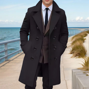 <strong>Men's</strong> Elegant Style <strong>Slim</strong> <strong>Fit</strong> Long Overcoat Medium Length Windbreaker <strong>Trench</strong> <strong>Coat</strong> with Collar - Product Image 1