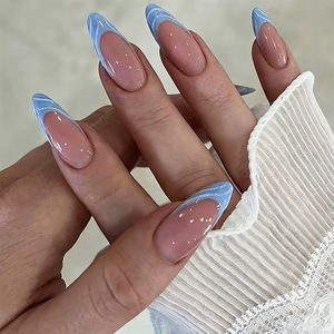 <span class=keywords><strong>Uñas</strong></span> Postizas Elegantes de Última Moda 2026, <span class=keywords><strong>Uñas</strong></span> Acrílicas Largas con Punta Francesa Azul Claro, Arte de <span class=keywords><strong>Uñas</strong></span> Reutilizables - Product Image 1