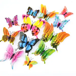 Modern stil 3D renkli PVC kelebek duvar Sticker çift katmanlı kelebek buzdolabı duvar çıkartması doğum günü partisi dekor kelebekler