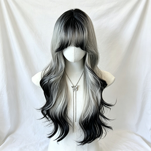 Perruque pour fille, style <span class=keywords><strong>anime</strong></span>, avec mèches dégradées, cheveux longs ondulés, simulation rétro, couvre-tête intégral, fibre haute température 150% - Product Image 2