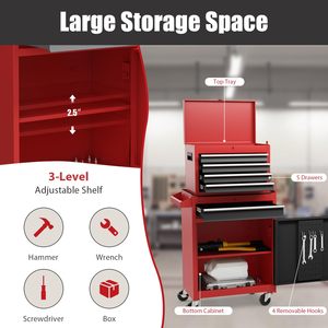 Armoire à 5 tiroirs avec organisateur amovible, chariot à outils roulant <span class=keywords><strong>de</strong></span> 76 cm, verrouillable, robuste, pour <span class=keywords><strong>garage</strong></span> et atelier - Product Image 4