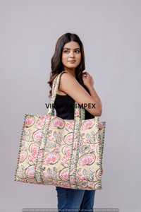 Indian Handmade Cotton Block Print Reversible Striped Shoulder Handle Bohemian Style <b>Tote</b> <b>Bag</b> Perfect for next beach vacation - Product Image 6