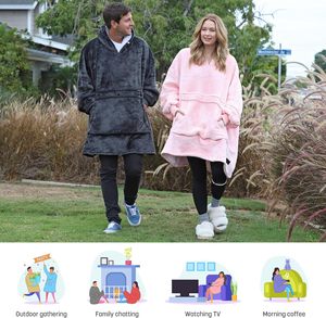 Sweat-shirt à capuche en polyester surdimensionné, couverture portable en sherpa pour se détendre, pull pour adultes, femmes et hommes - Product Image 2