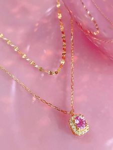 สร้อยคอทองคำ 18K สีเหลืองสองชั้น สไตล์วินเทจทันสมัยจาก Xinfly ประดับด้วยเพชรและไพลินสีชมพู เหมาะสำหรับเป็นสร้อยหมั้น - Product Image 4