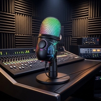 Microphone Condensateur USB RGB Plug-and-Play à Directivité Cardioïde avec Affichage LED et Réduction du Bruit pour Enregistrement de Podcast et Gaming