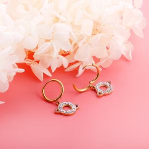 Boucles d'oreilles pendantes en acier inoxydable plaqué or 18 carats pour femme, motif planète cosmique, avec zircone et diamant, bijoux fantaisie - Product Image 5