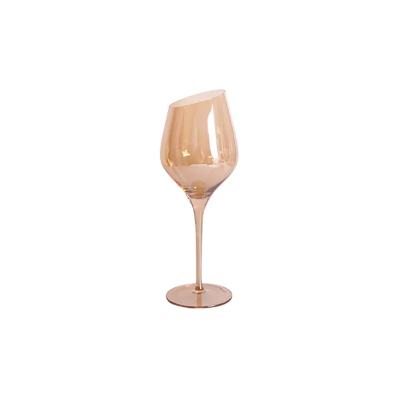 結婚式のテーブルのための手吹きロングステムスラントリムクリスタルスラントカラーゴブレットワイングラスとシャンパンフルート