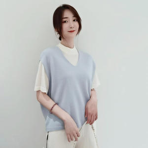 2024 automne et hiver Style coréen gilet 100% laine tricoté col en v <span class=keywords><strong>sans</strong></span> manches <span class=keywords><strong>pull</strong></span> gilet - Product Image 5