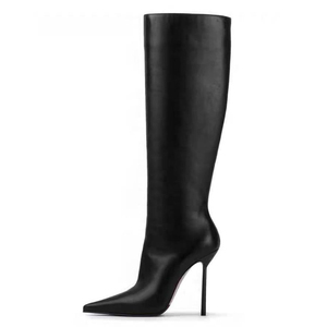 Bottes hautes pour femme, grande taille 44, style personnalisé, couleur unie, talons aiguilles sexy, talons fins, fermeture éclair latérale, bottes longues - Product Image 3