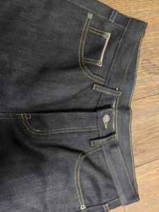 Custom Raw Selvedge Denim Jeans 17oz Deep Indigo Tapered Cut Color Fade <strong>Jeggings</strong> Raw Kain Man Denim Fabric YARN DYED - Product Image 6