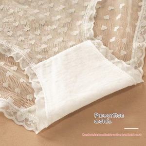 Ropa Interior Femenina Transpirable Directo de Fábrica, Sexy, Translúcida, con Nudos de Jacquard, Encaje Hueco, Algodón/Nailon, Cintura Media, Estilo Bikini - Product Image 4