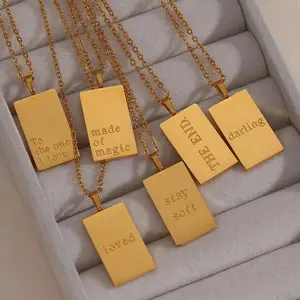 Boho Statement Halskette Vergoldete benutzer definierte Gravierte Inspirierende Zitat Rechteck Anhänger Halskette Edelstahl Schmuck für Frauen