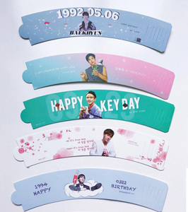 Wholesale plastic cup sleeve clear custom printing iced coffee paper waterproof flat cupsleeve kpop