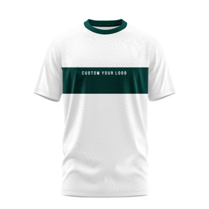 Camiseta Blanca de Manga Corta para Hombre con Franja Verde, Logotipo Personalizado Impreso, Cuello Redondo, Informal, Transpirable, de Poliéster Tejido, Corte Regular - Product Image 1