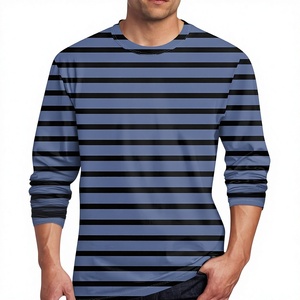 OEM Factory Direct Sale 100% Cotton <b>Men's</b> Casual Cotton Spandex <b>Striped</b> Crewneck <b>Long</b>-<b>Sleeve</b> T-Shirt Basic Tee Fall <b>Tops</b> Clothes - Product Image 2