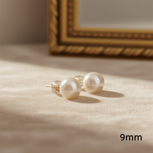 Orecchini a Perno con Perle Coltivate Bianche da 9mm, Placcati in Oro, Rame di Grado AAA, Stile Classico, per Uso Quotidiano Femminile, Modello E2420 - Product Image 2