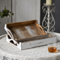 Haute Qualité Rectangle Rustique Pas Cher Table De Nourriture Personnalisé En Gros Plateau En Bois Avec Poignée À La Main Décoration Plateau De Service Lot de 2